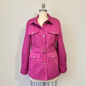 HEIDI HOUSTON Jacket Hot Pink Lined Belted Utility Coat Preppy Outdoor